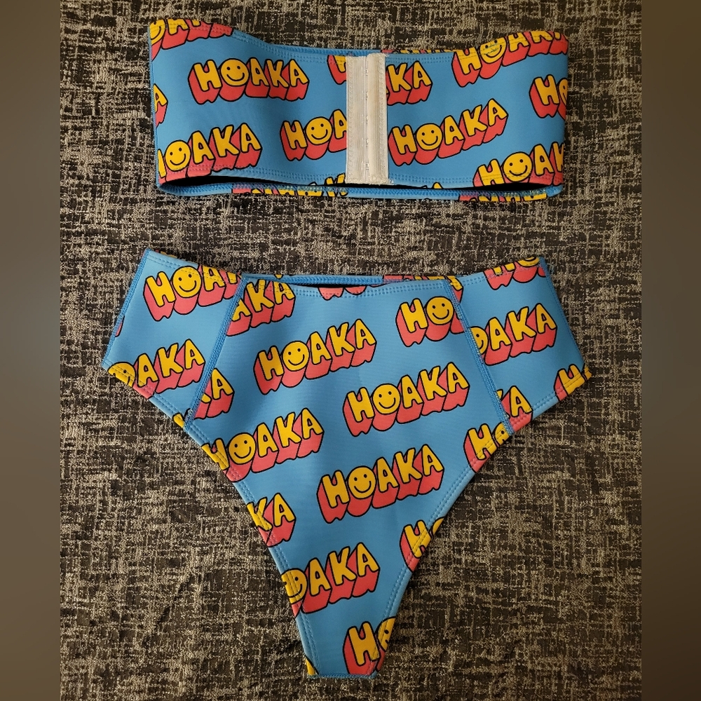 Blue and Yellow High-Waisted Bikini with Comic Pattern - Picture 2 of 3